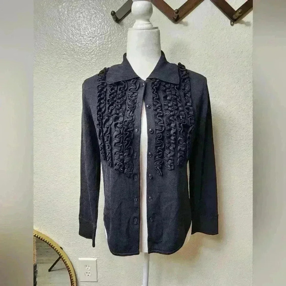 Theme Black Ruffled Button-Up Cardigan - Picture 1 of 8